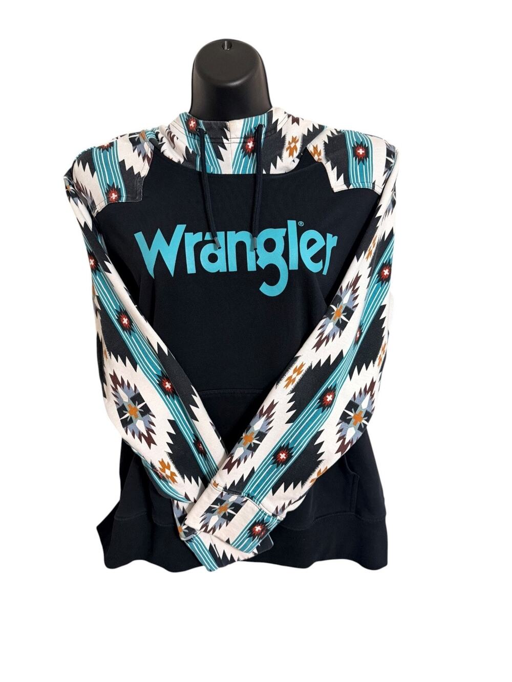 WRANGLER AZTEC PRINT HOODIE SIZE Large Long Sleeve, Pullover, Funnel Neck